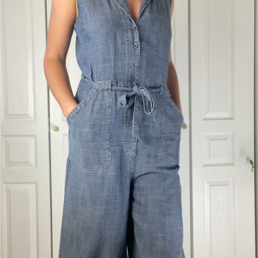 Level 99 Collared Sleeveless Wide Leg Linen Jumpsuit - Picture 8 of 9